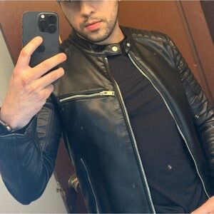 Black leather jacket for men.